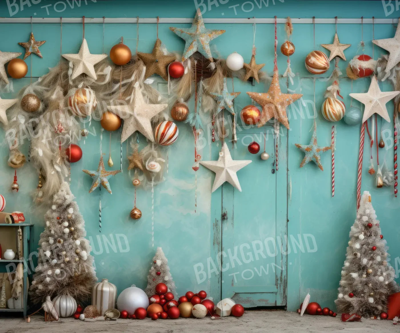 Teal Beach Christmas Stars 12’x10’ UltraCloth (144 x 120 inch) Backdrop