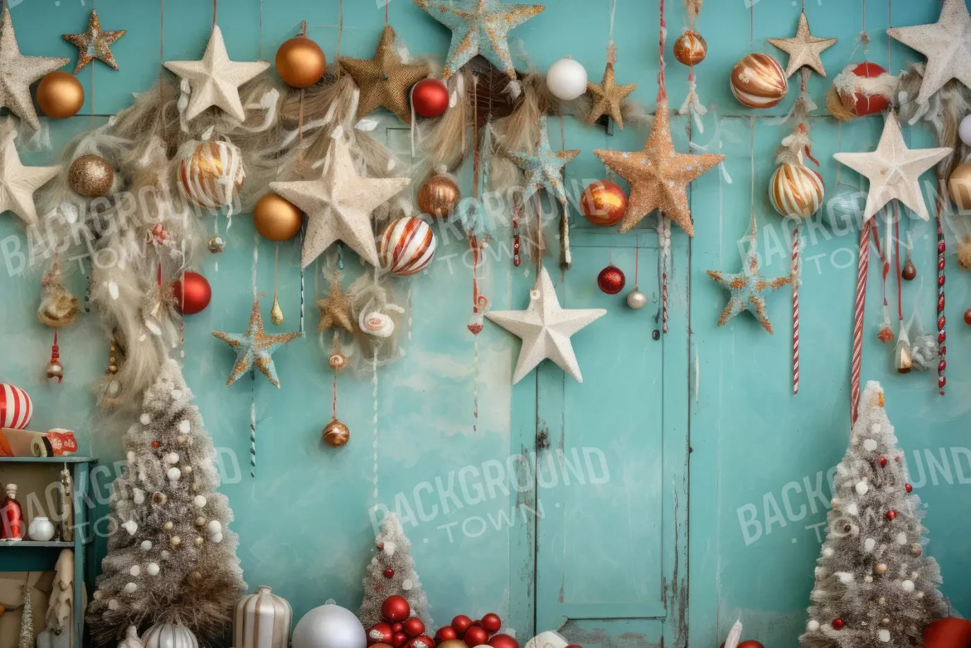 Teal Beach Christmas Stars 12’x8’ UltraCloth (144 x 96 inch) Backdrop