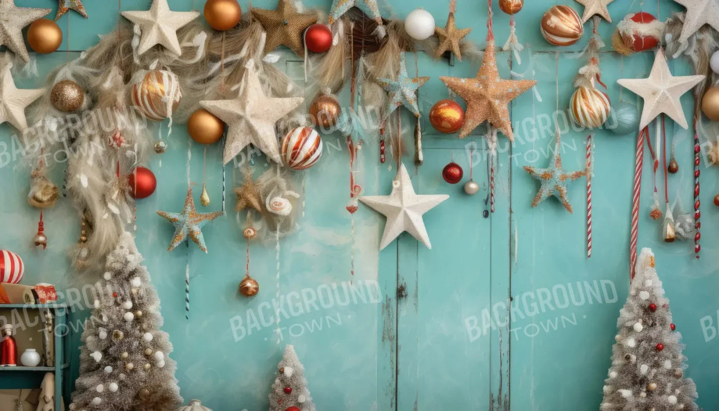 Teal Beach Christmas Stars 14’x8’ UltraCloth (168 x 96 inch) Backdrop