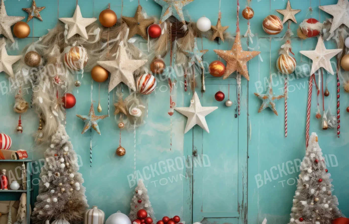 Teal Beach Christmas Stars 14’x9’ UltraCloth (168 x 108 inch) Backdrop