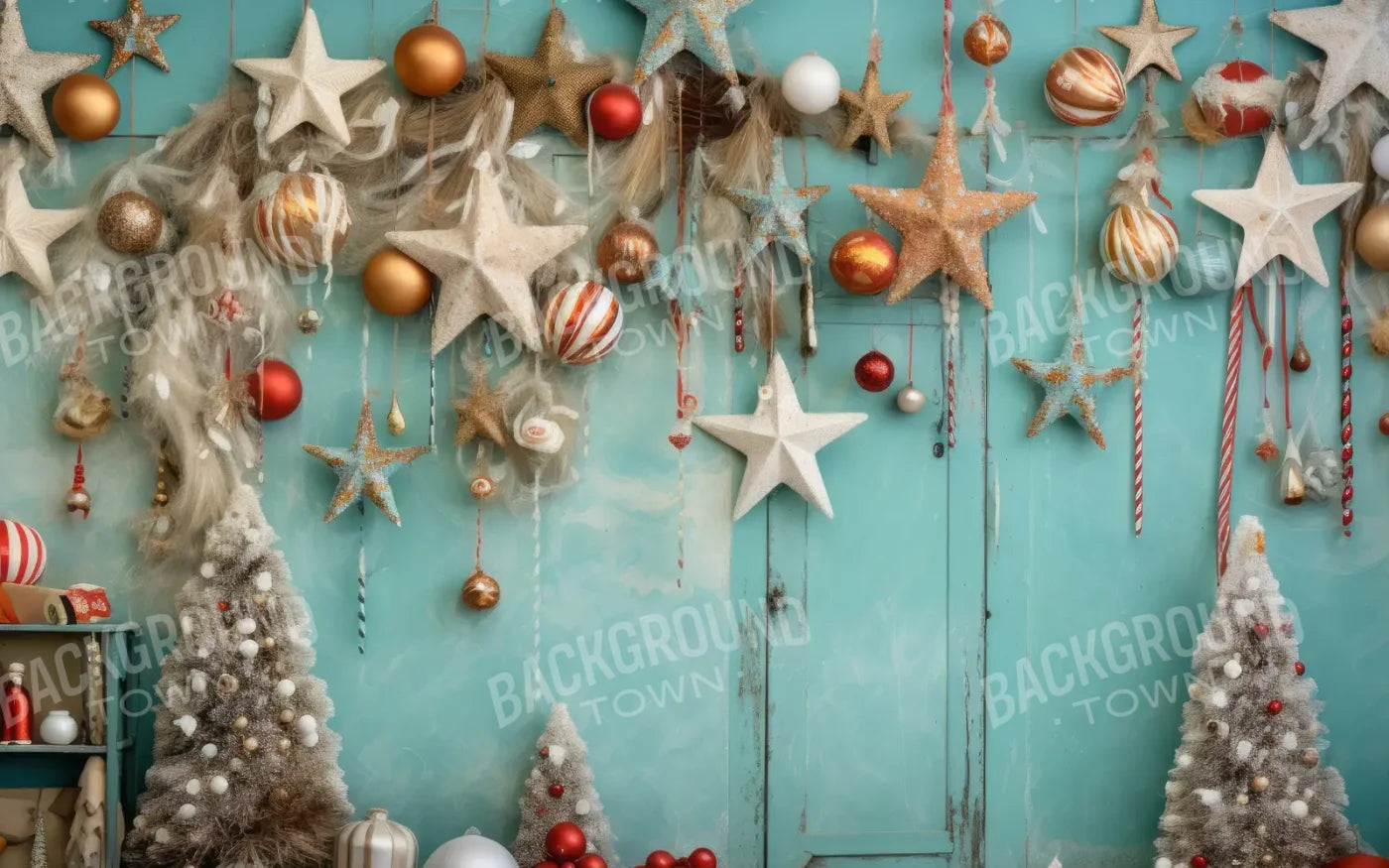 Teal Beach Christmas Stars 8’x5’ UltraCloth (96 x 60 inch) Backdrop