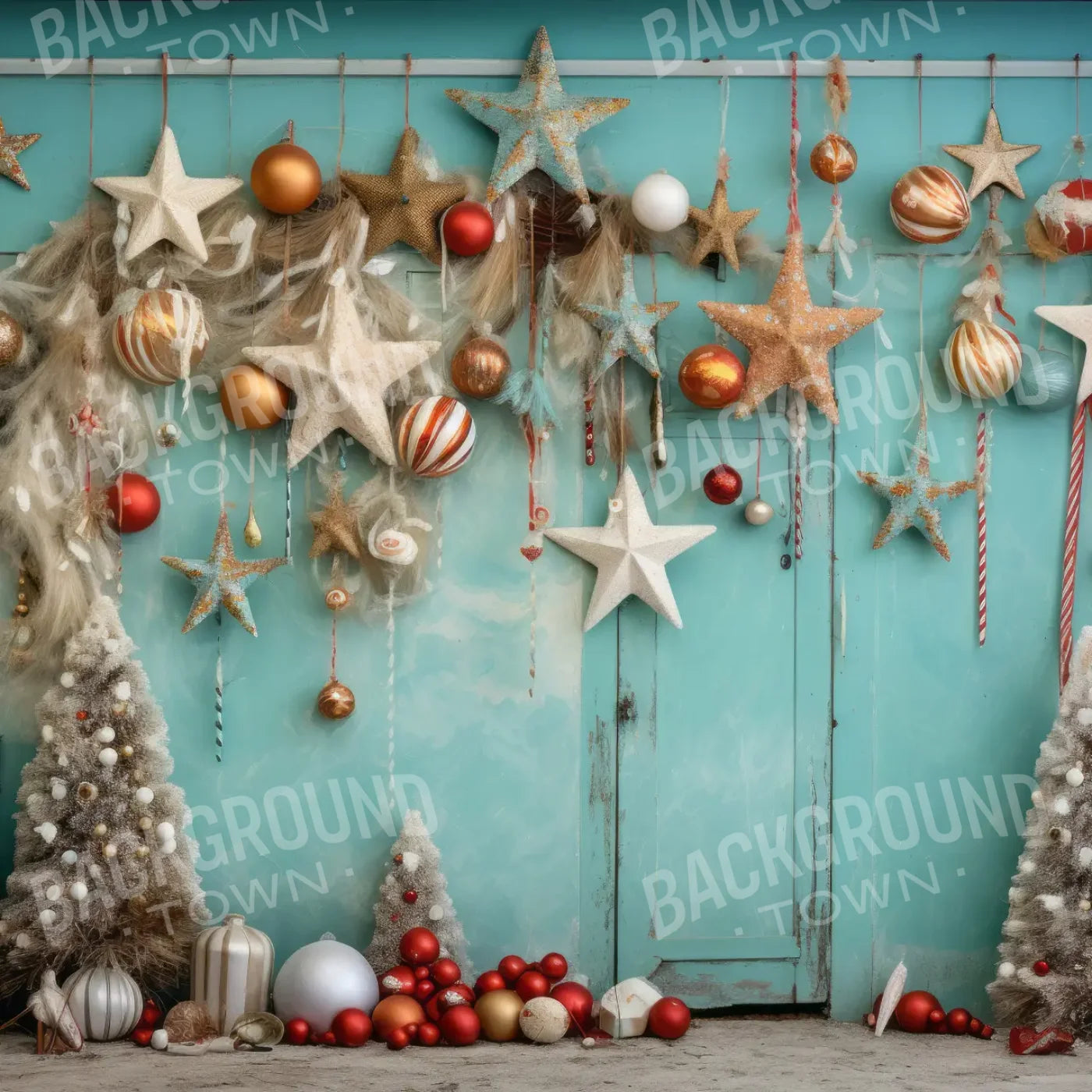 Teal Beach Christmas Stars 8’x8’ Fleece (96 x 96 inch) Backdrop