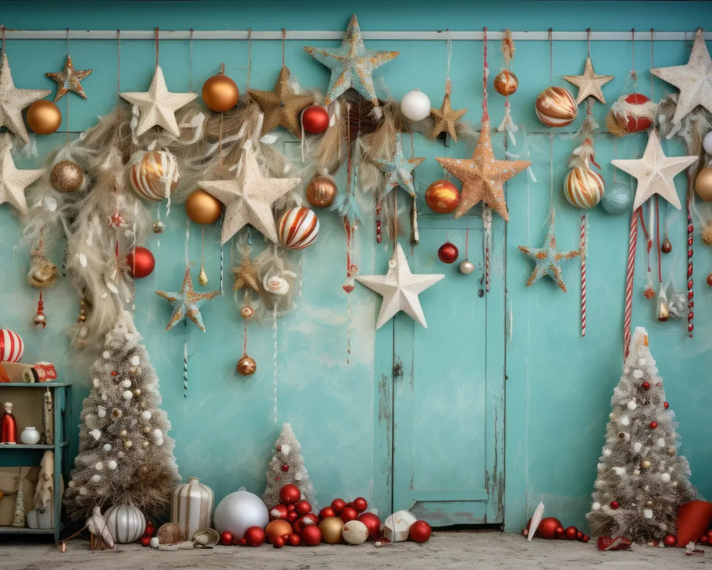 Teal Beach Christmas Stars Backdrop