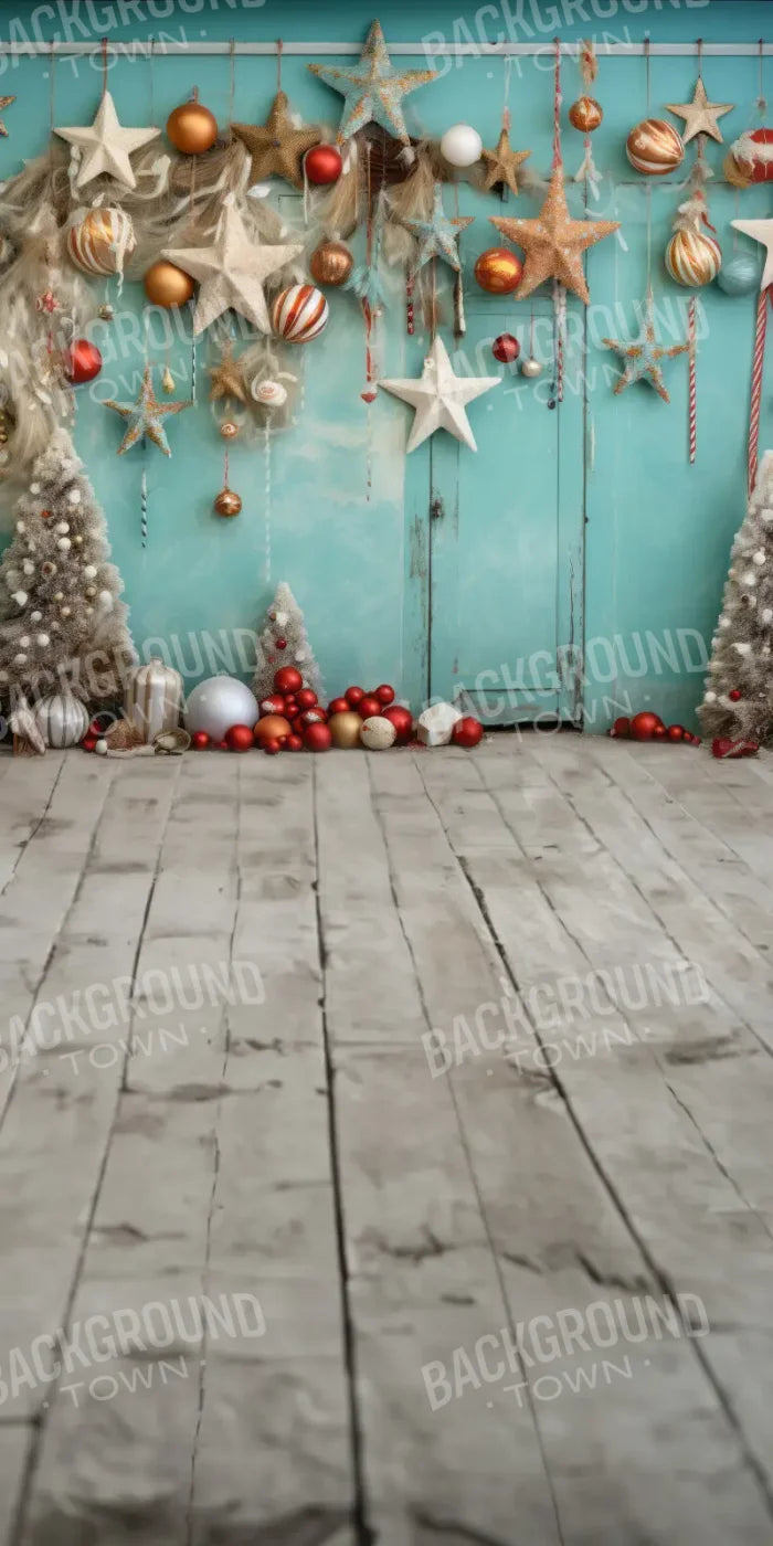 Teal Beach Christmas Stars Sweep 8’x16’ UltraCloth (96 x 192 inch) Backdrop