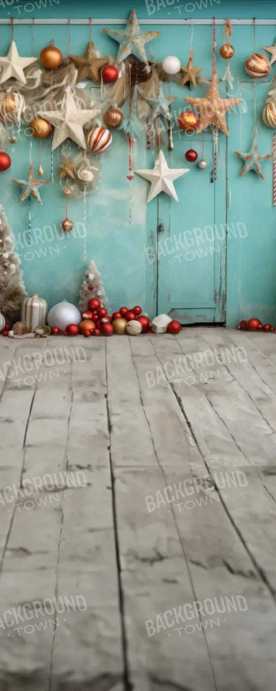 Teal Beach Christmas Stars Sweep 8’x20’ UltraCloth (96 x 240 inch) Backdrop