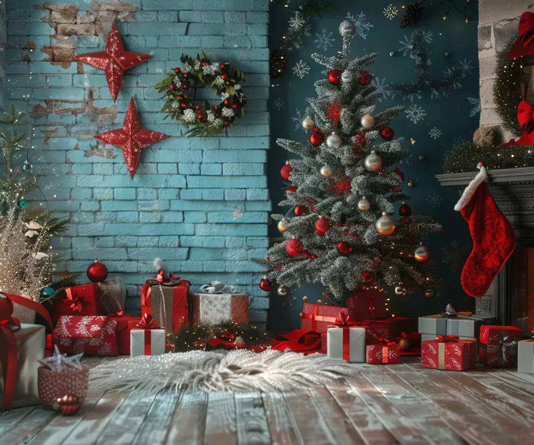 Teal Christmas 5’X4’2 Fleece (60 X 50 Inch) Backdrop