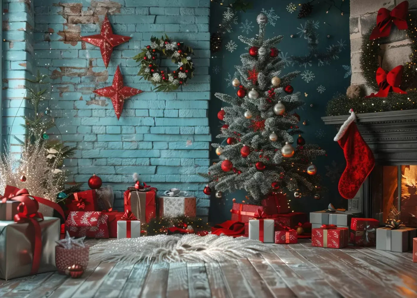 Teal Christmas 7’X5’ Ultracloth (84 X 60 Inch) Backdrop
