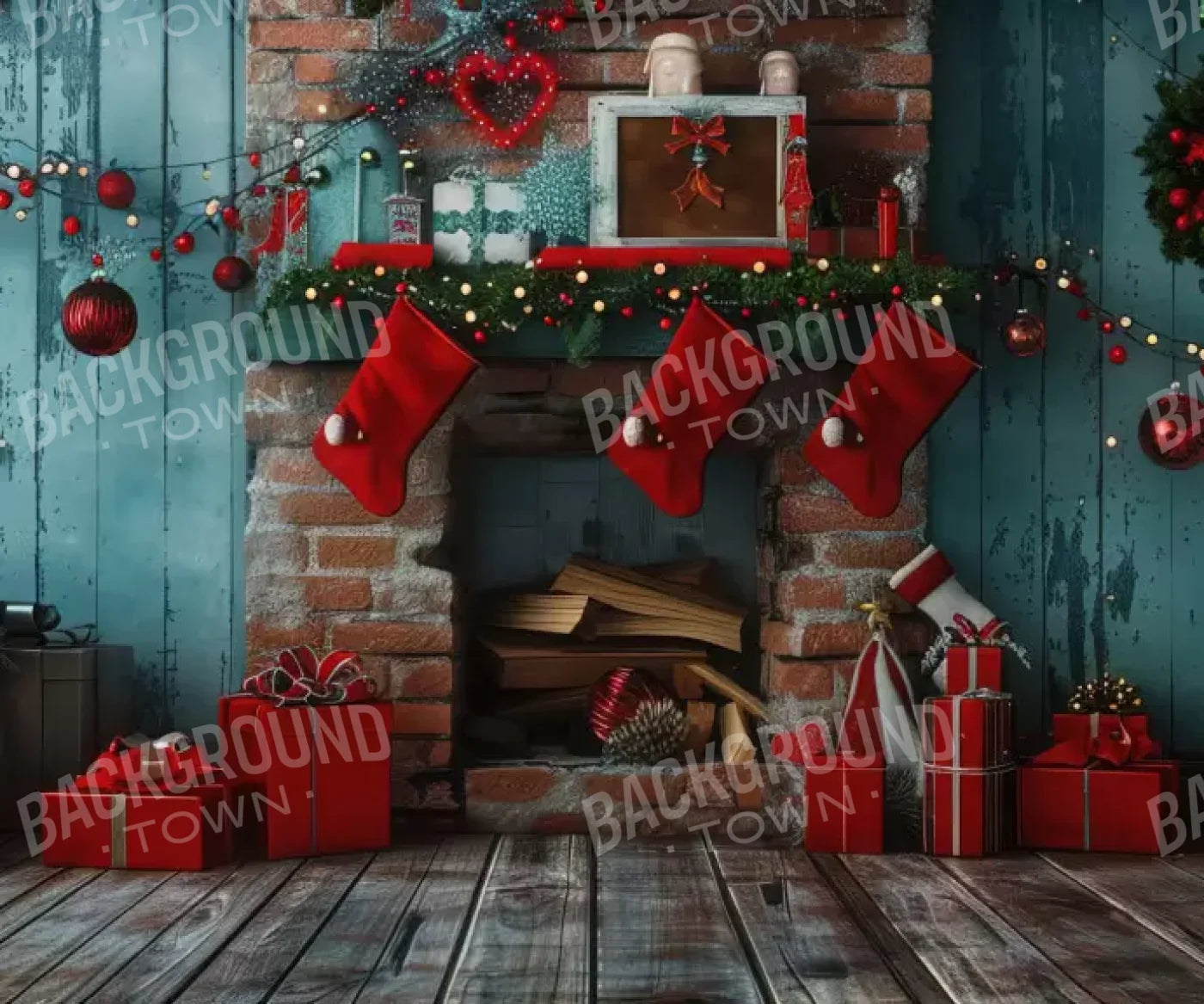 Teal Christmas Full Ii 12’X10’ Ultracloth (144 X 120 Inch) Backdrop