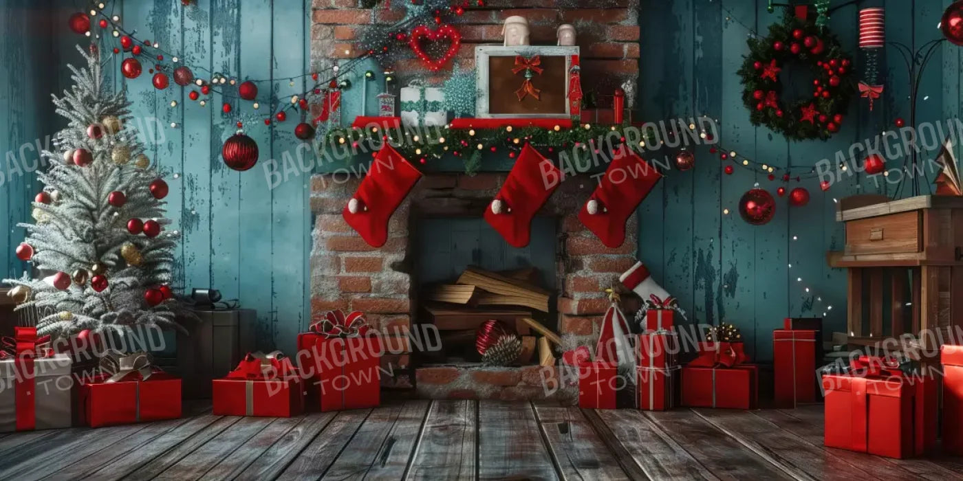 Teal Christmas Full Ii 16’X8’ Ultracloth (192 X 96 Inch) Backdrop