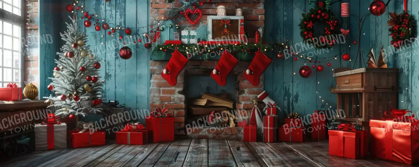 Teal Christmas Full Ii 20’X8’ Ultracloth (240 X 96 Inch) Backdrop