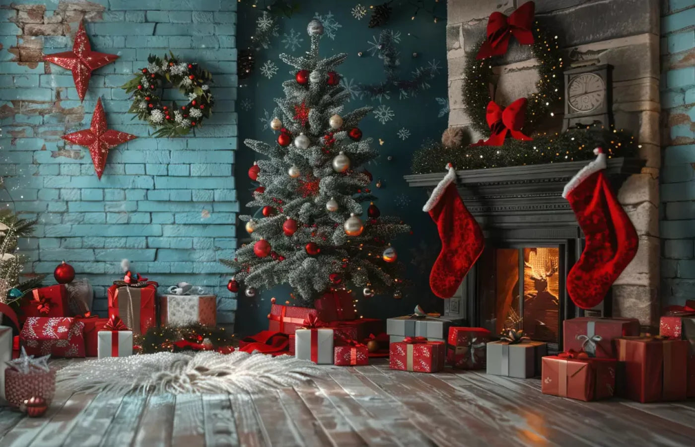 Teal Christmas Full I 14’X9’ Ultracloth (168 X 108 Inch) Backdrop