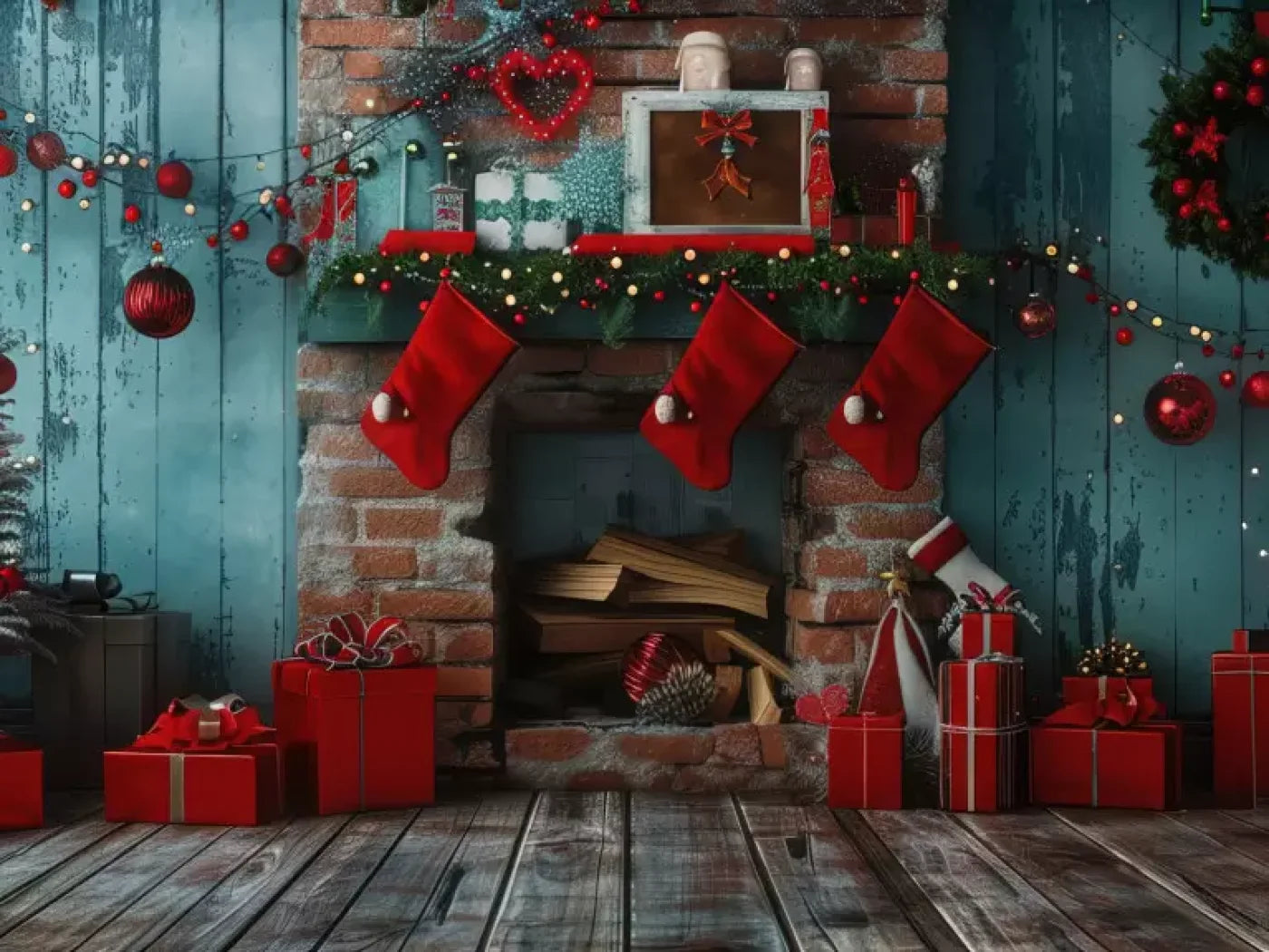 Teal Christmas Full Ii 6’8X5’ Fleece (80 X 60 Inch) Backdrop