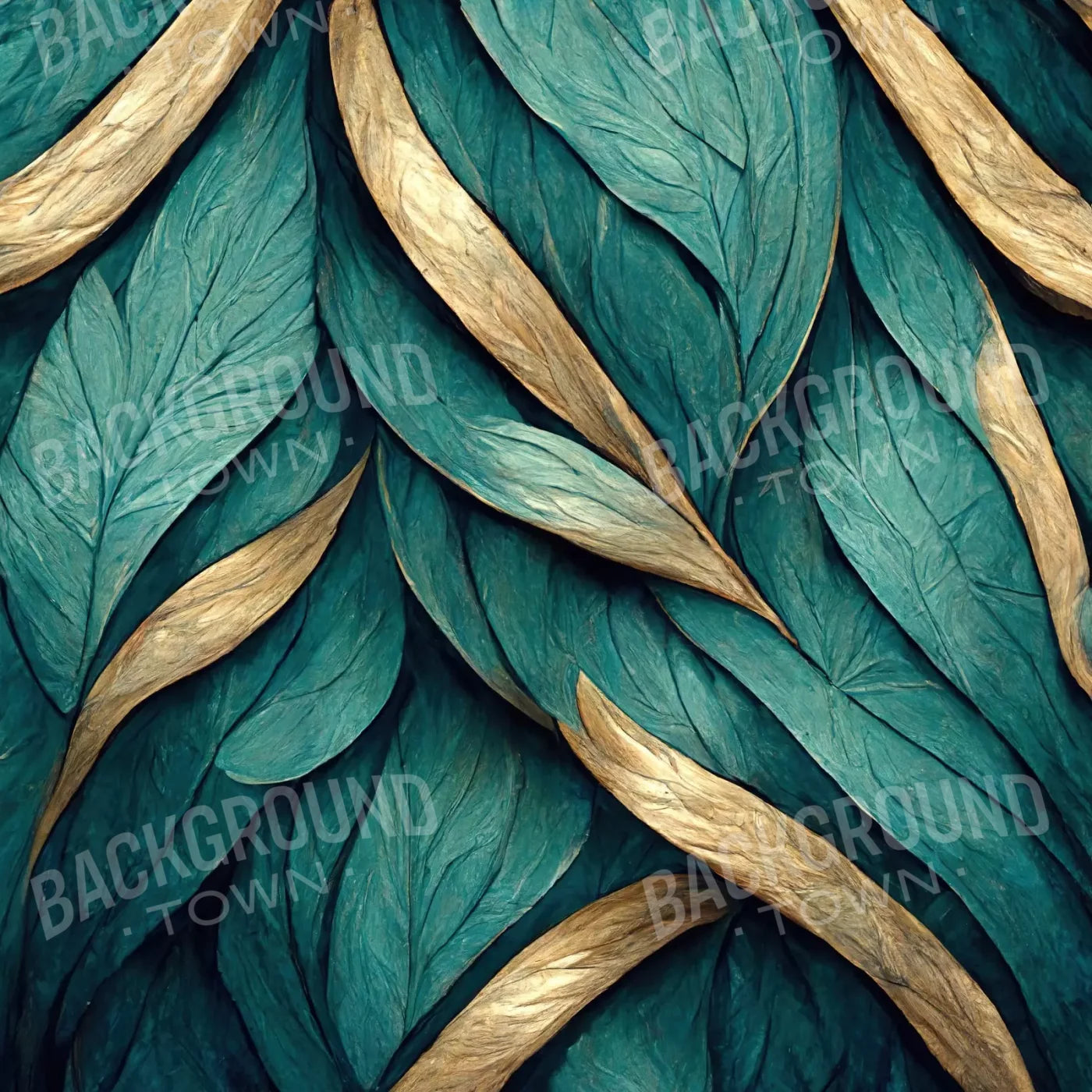 Teal Leaves 8’X8’ Fleece (96 X Inch) Backdrop