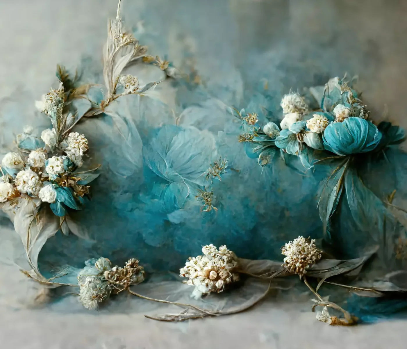 Teal Me Floral 12’X10’ Ultracloth (144 X 120 Inch) Backdrop