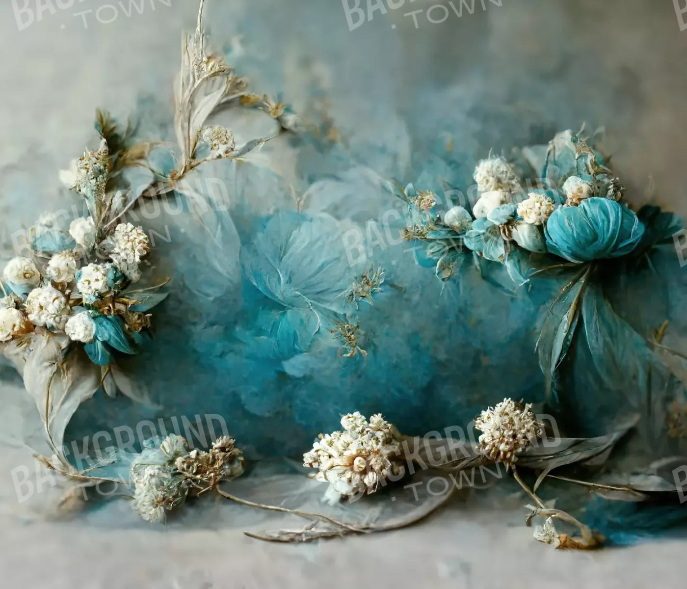 Teal Me Floral 12’X10’ Ultracloth (144 X 120 Inch) Backdrop
