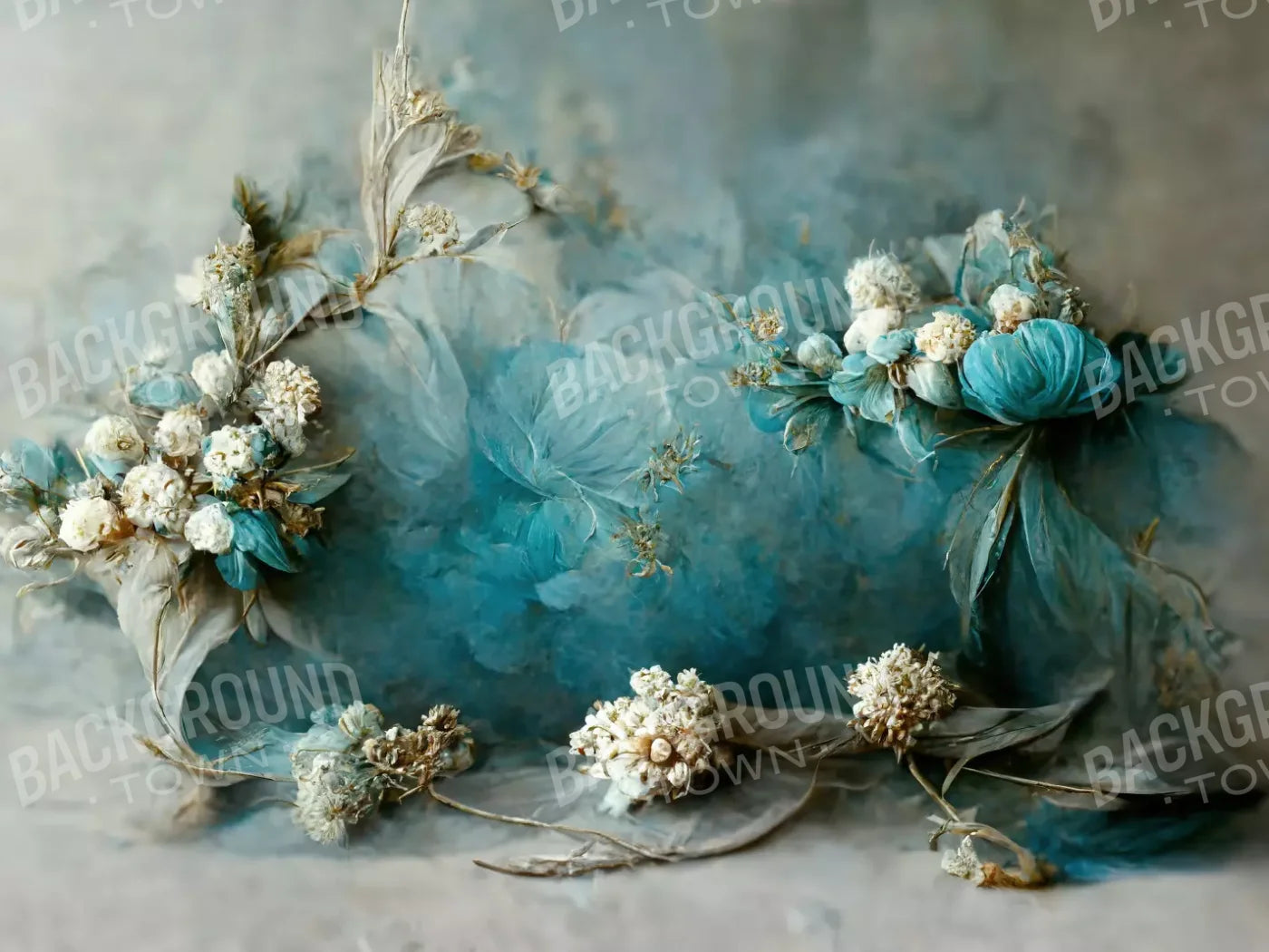 Teal Me Floral 6’8’X5’ Fleece (80 X 60 Inch) Backdrop