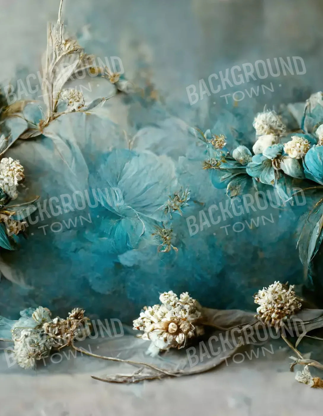 Teal Me Floral 6’X8’ Fleece (72 X 96 Inch) Backdrop