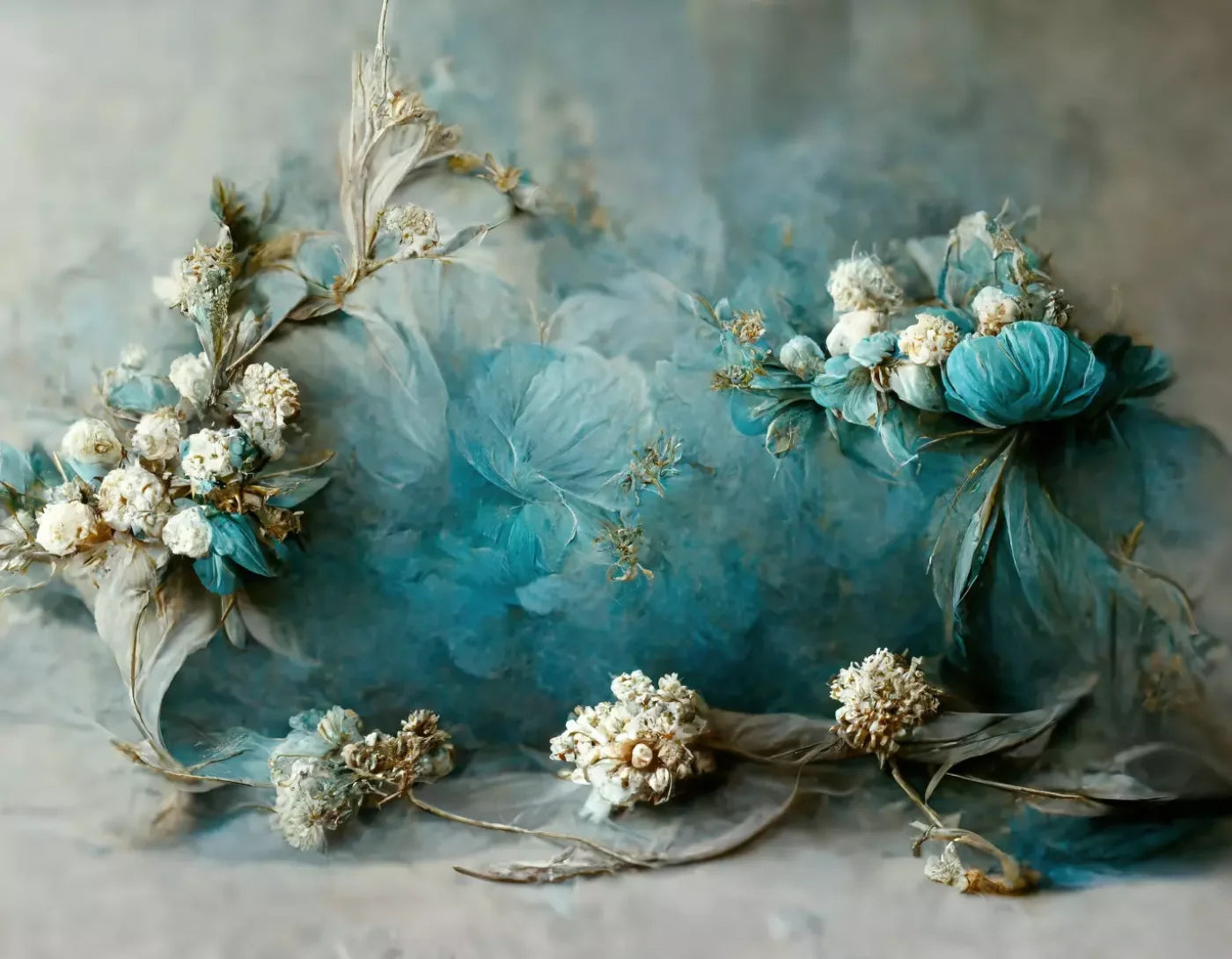 Teal Me Floral 8’X6’ Fleece (96 X 72 Inch) Backdrop