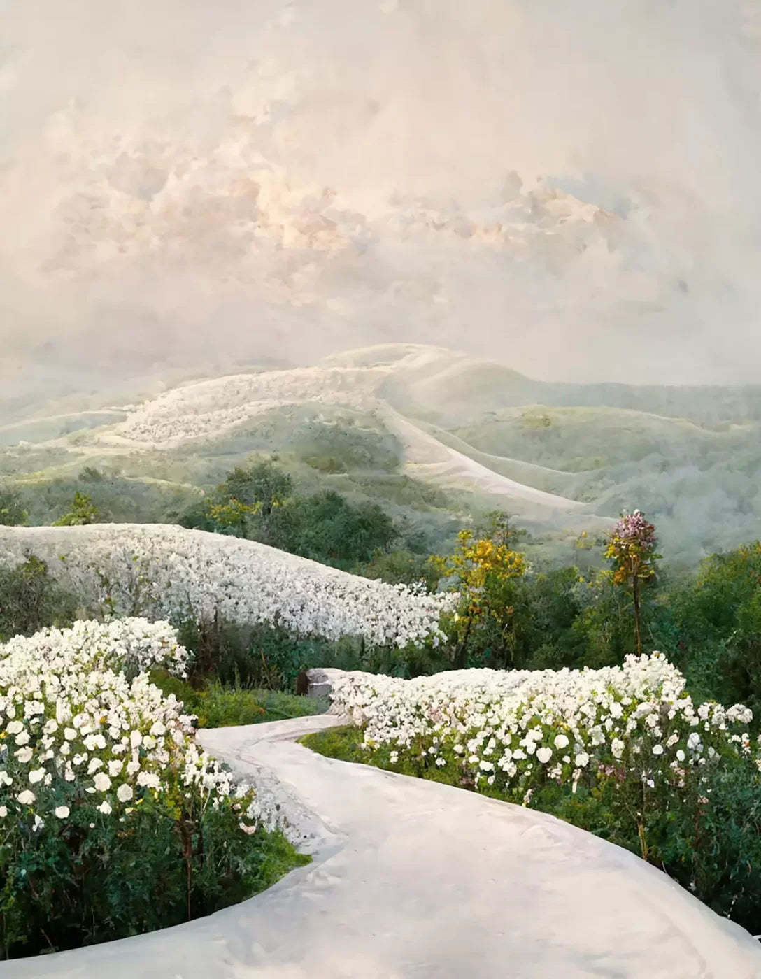 The Pathway In White 6’X8’ Fleece (72 X 96 Inch) Backdrop