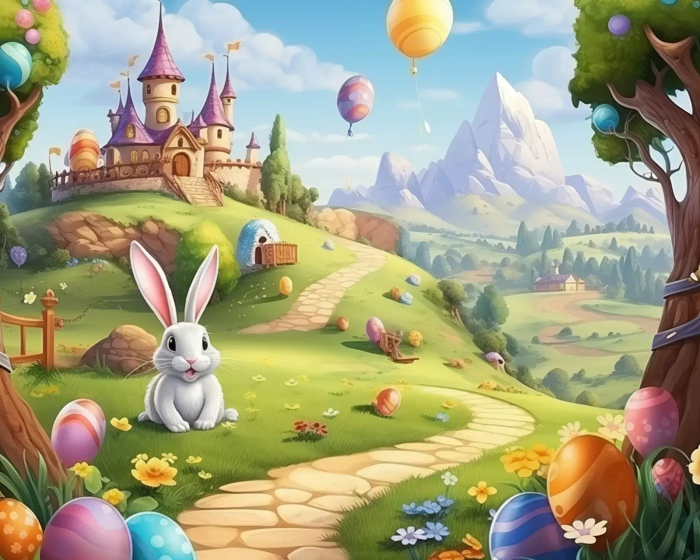 Thumper Easter Trail 10’X8’ Fleece (120 X 96 Inch) Backdrop