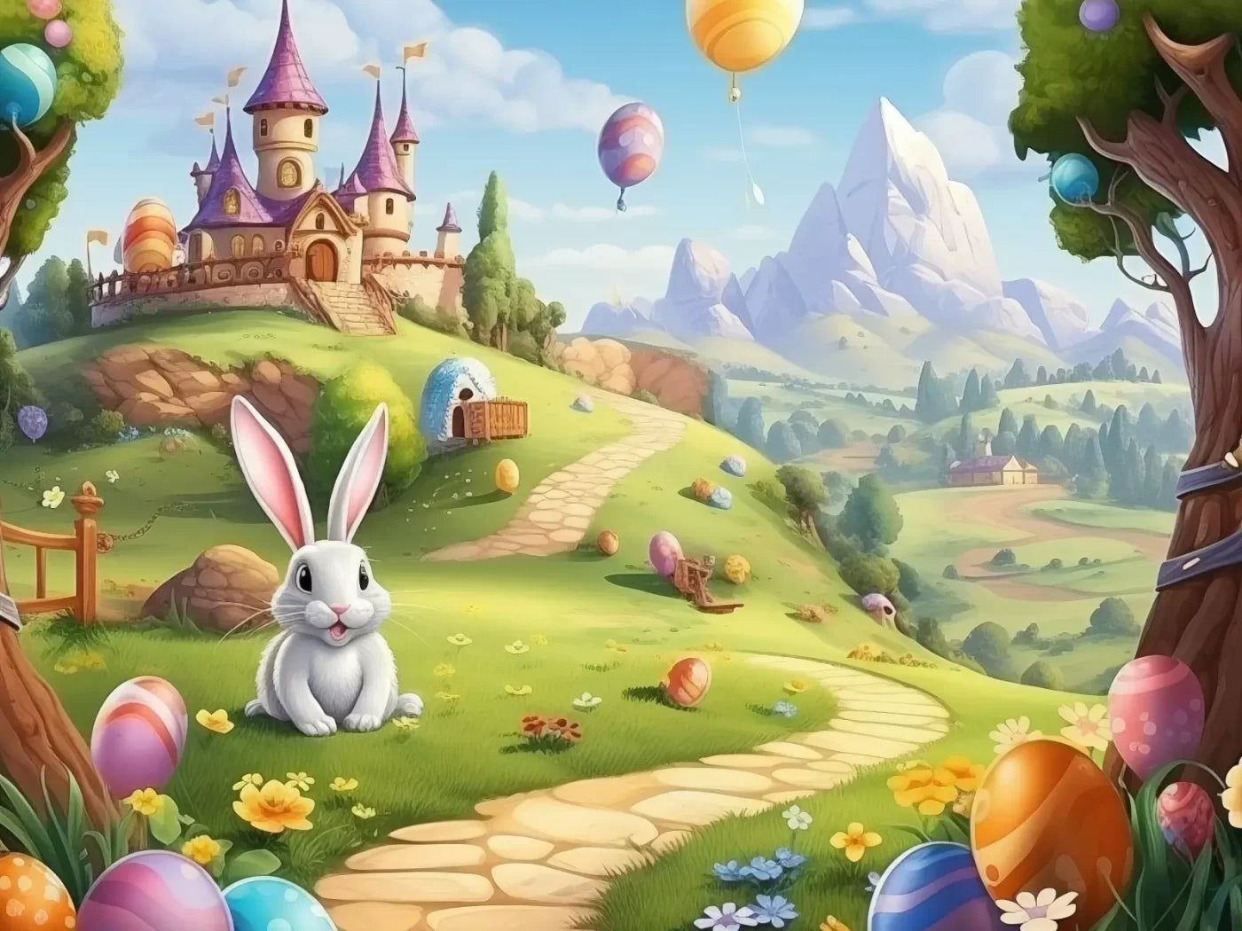 Thumper Easter Trail 6’8X5’ Fleece (80 X 60 Inch) Backdrop