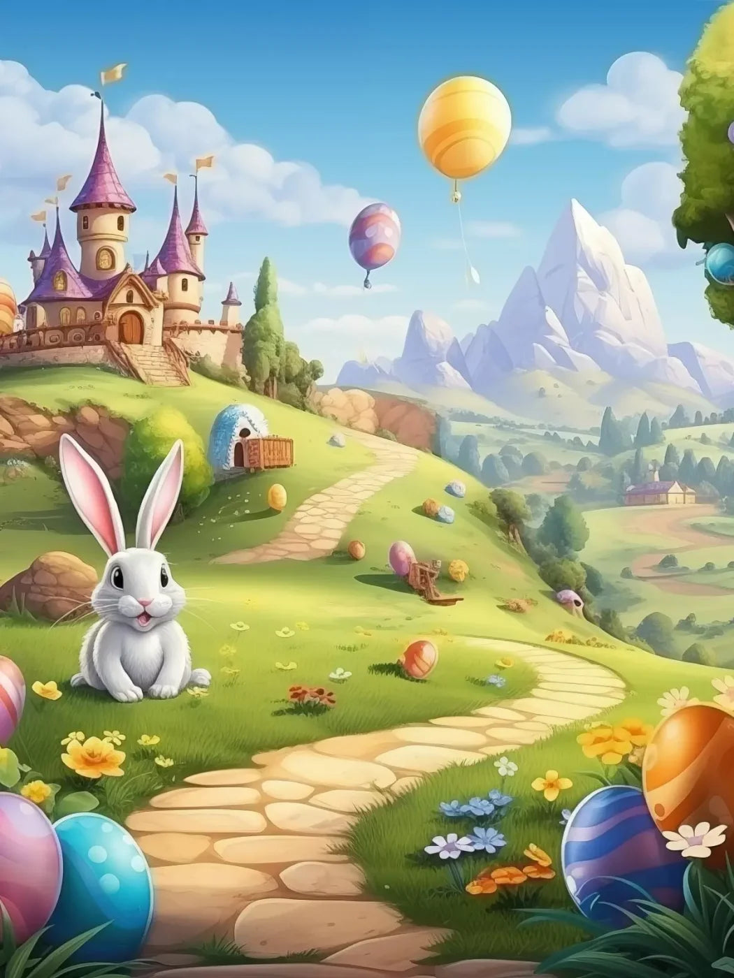 Thumper Easter Trail 6’X8’ Fleece (72 X 96 Inch) Backdrop