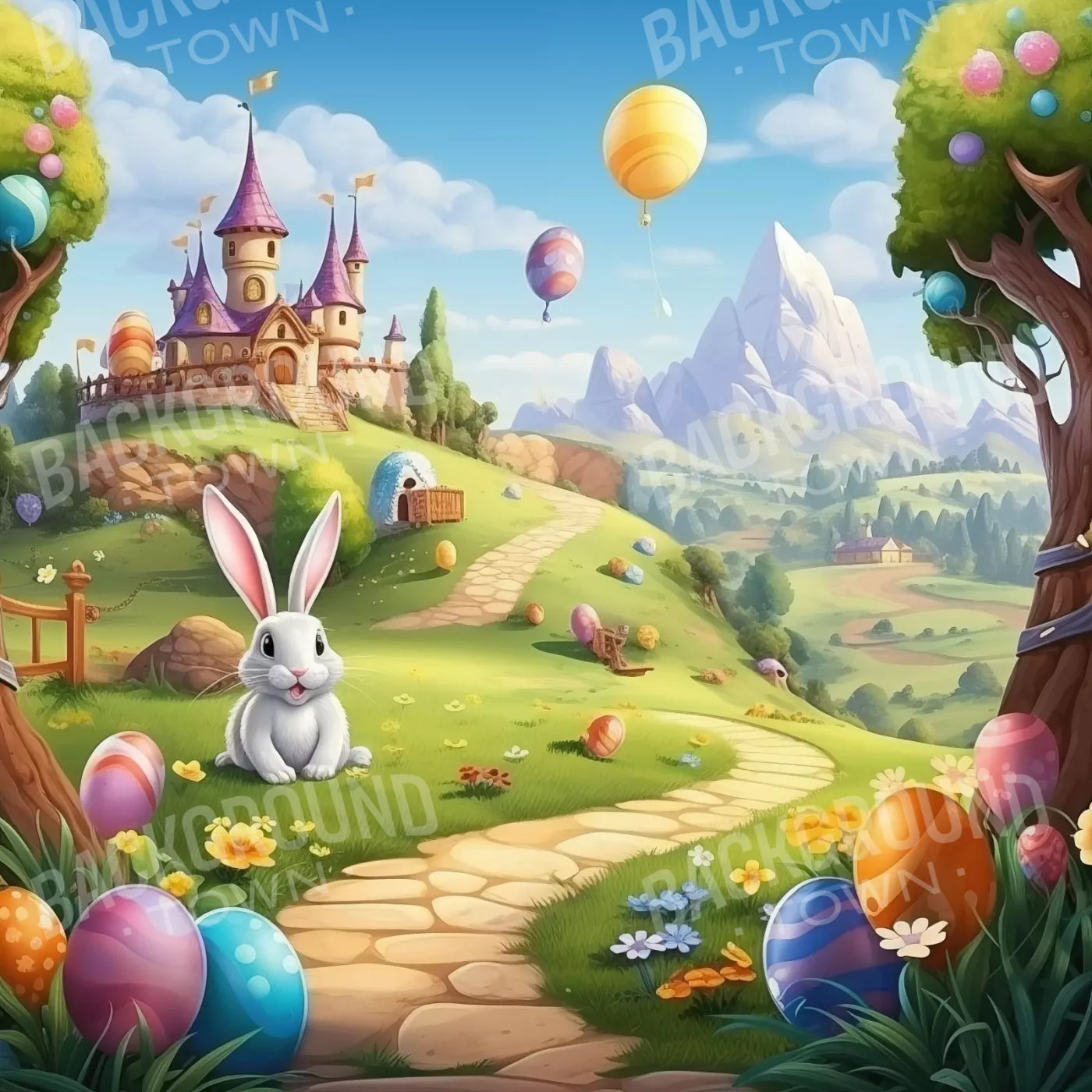 Thumper Easter Trail 8’X8’ Fleece (96 X Inch) Backdrop