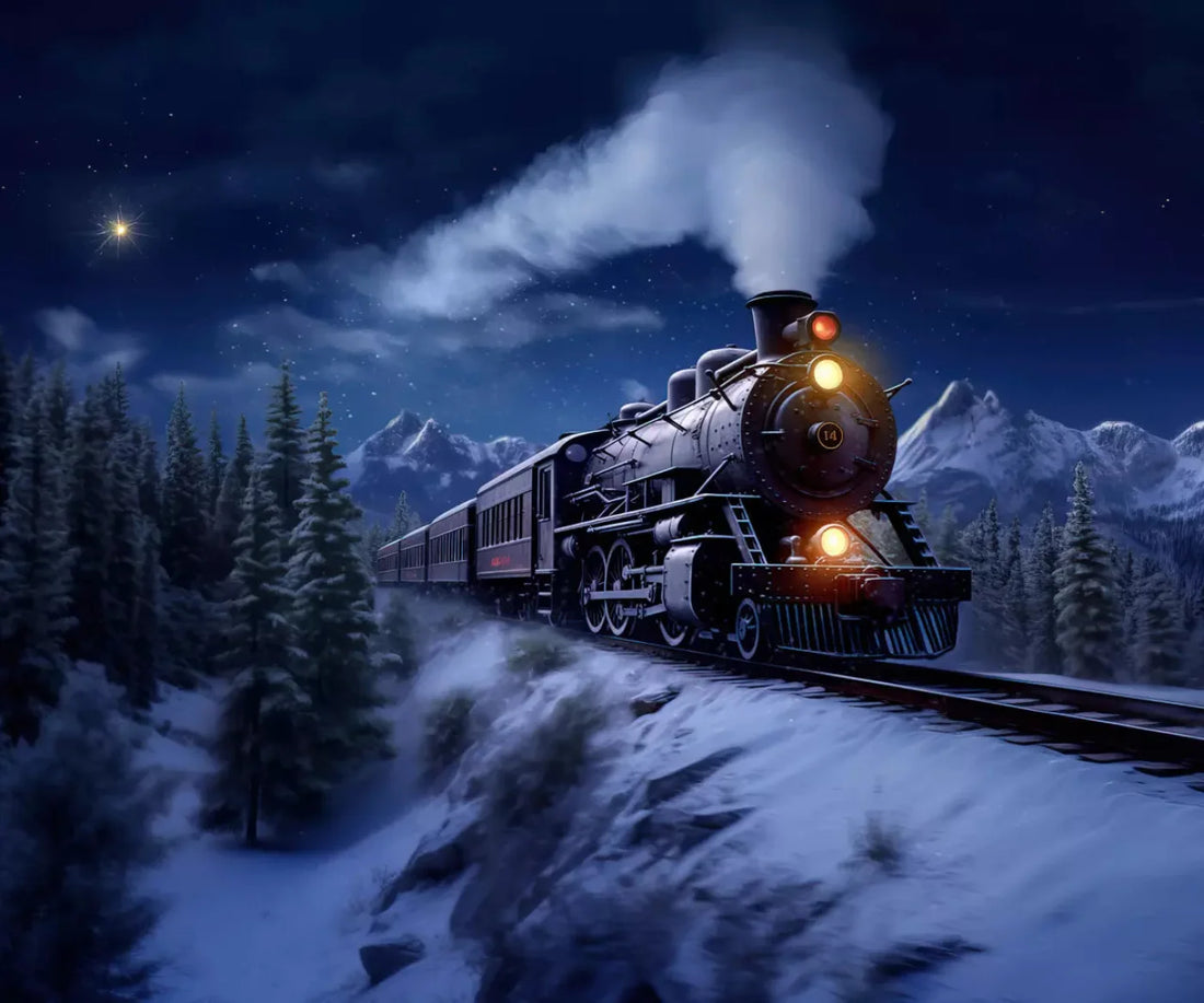 Train In Snowy Mountains 5X42 Fleece ( 60 X 50 Inch ) Backdrop