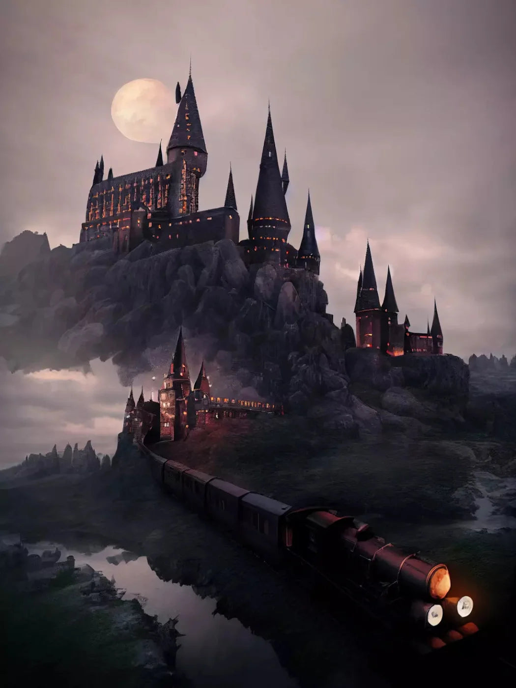 Train To Castle 8X10 Fleece ( 96 X 120 Inch ) Backdrop
