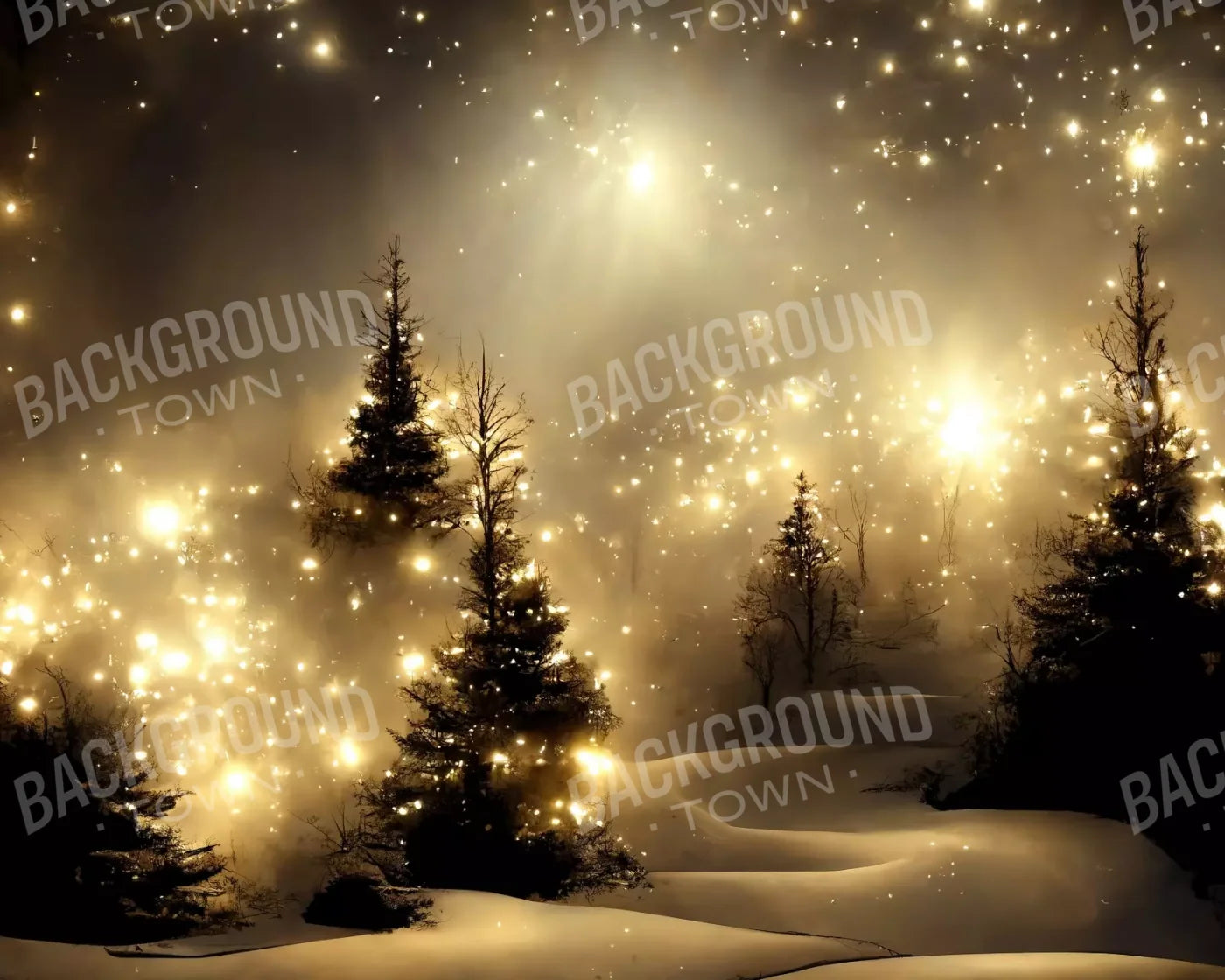 Twinkling Snowscape 10’X8’ Fleece (120 X 96 Inch) Backdrop