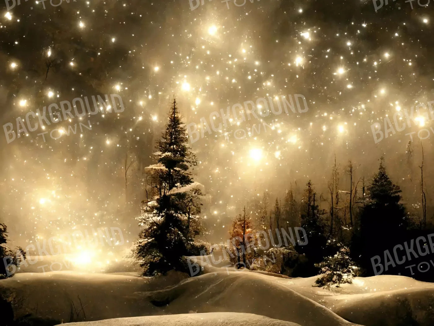 Twinkling Snowscape Ii 6’8X5’ Fleece (80 X 60 Inch) Backdrop