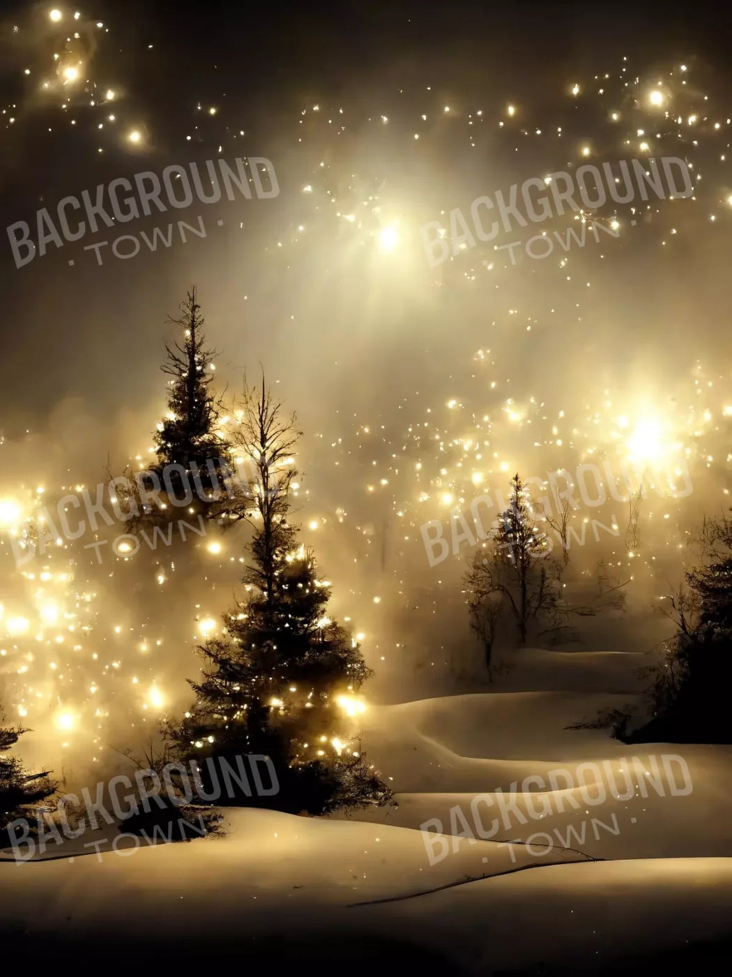 Twinkling Snowscape 6’X8’ Fleece (72 X 96 Inch) Backdrop