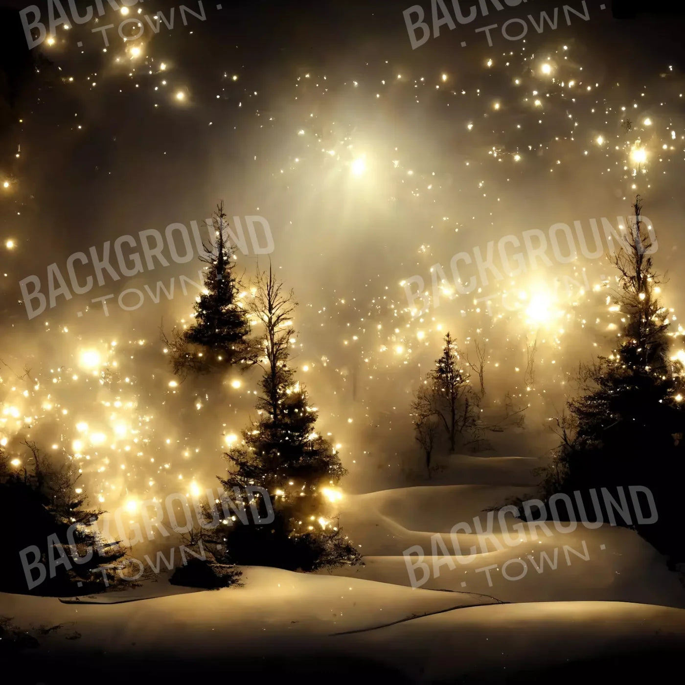 Twinkling Snowscape 8’X8’ Fleece (96 X Inch) Backdrop