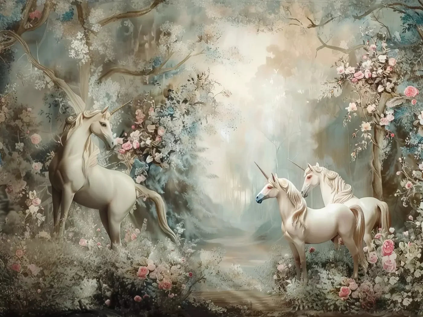 Unicorn Family 8’X6’ Fleece (96 X 72 Inch) Backdrop