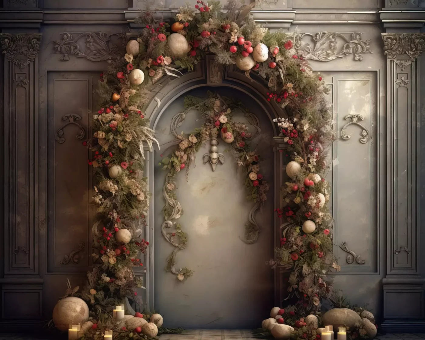 Victorian Christmas Arch 10’X8’ Fleece (120 X 96 Inch) Backdrop