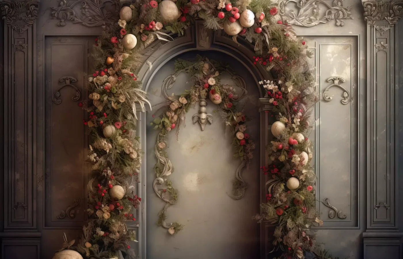 Victorian Christmas Arch 14’X9’ Ultracloth (168 X 108 Inch) Backdrop