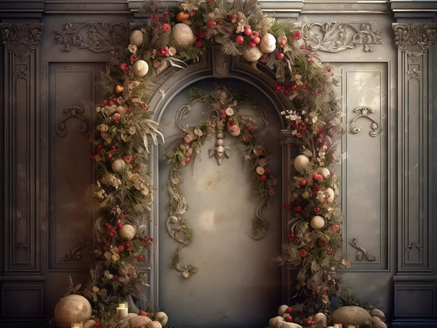 Victorian Christmas Arch 6’8X5’ Fleece (80 X 60 Inch) Backdrop