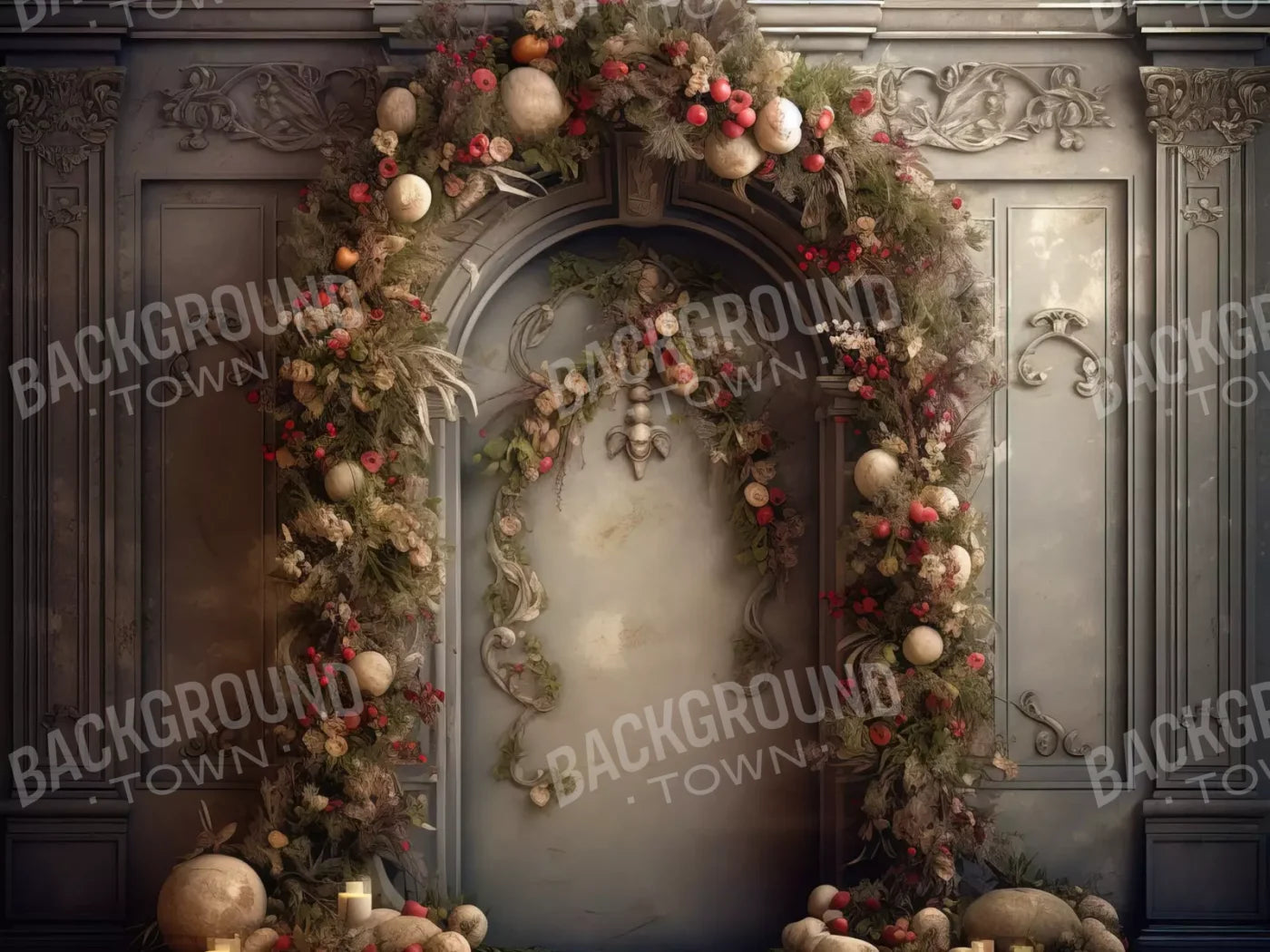 Victorian Christmas Arch 6’8X5’ Fleece (80 X 60 Inch) Backdrop