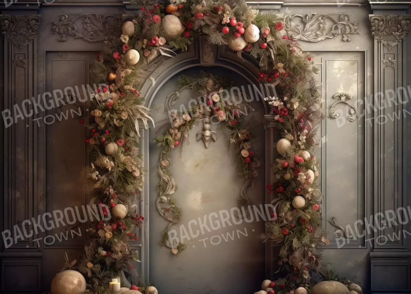 Victorian Christmas Arch 7’X5’ Ultracloth (84 X 60 Inch) Backdrop