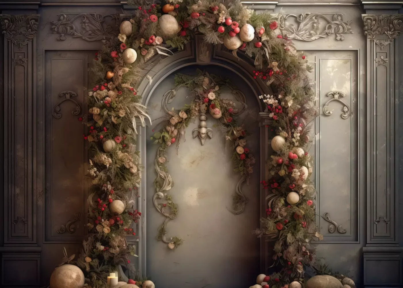 Victorian Christmas Arch 7’X5’ Ultracloth (84 X 60 Inch) Backdrop