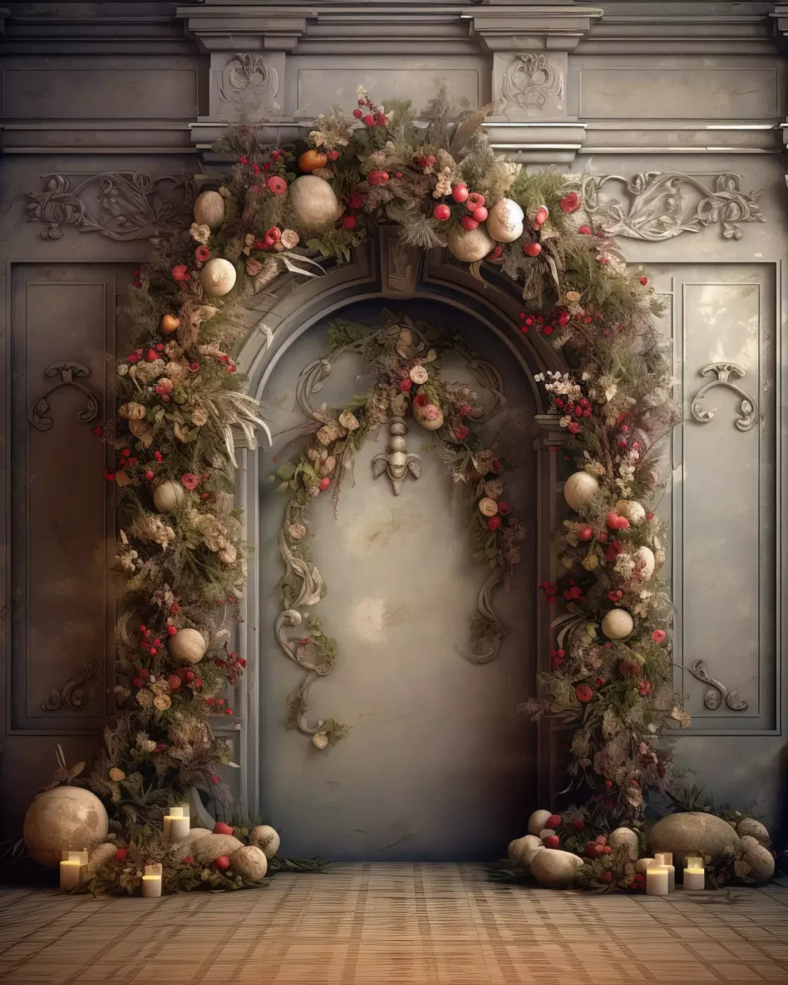 Victorian Christmas Arch 8’X10’ Fleece (96 X 120 Inch) Backdrop
