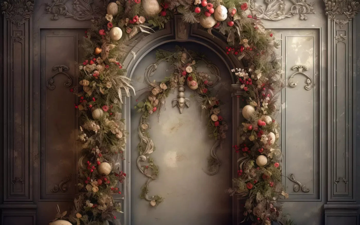Victorian Christmas Arch 8’X5’ Ultracloth (96 X 60 Inch) Backdrop