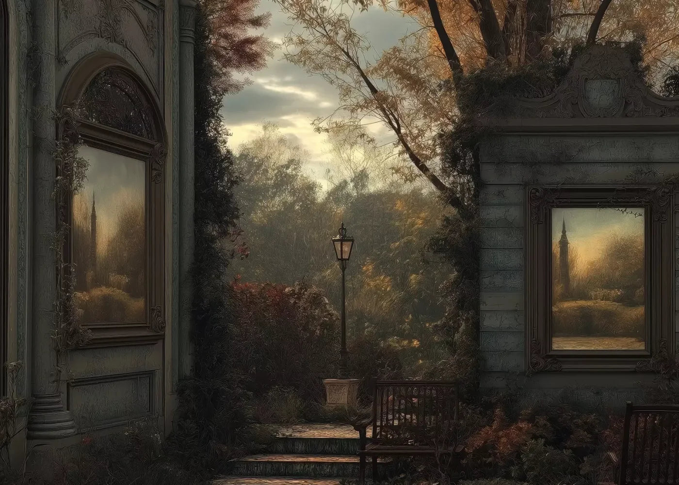Victorian Courtyard 7’x5’ UltraCloth (84 x 60 inch) Backdrop