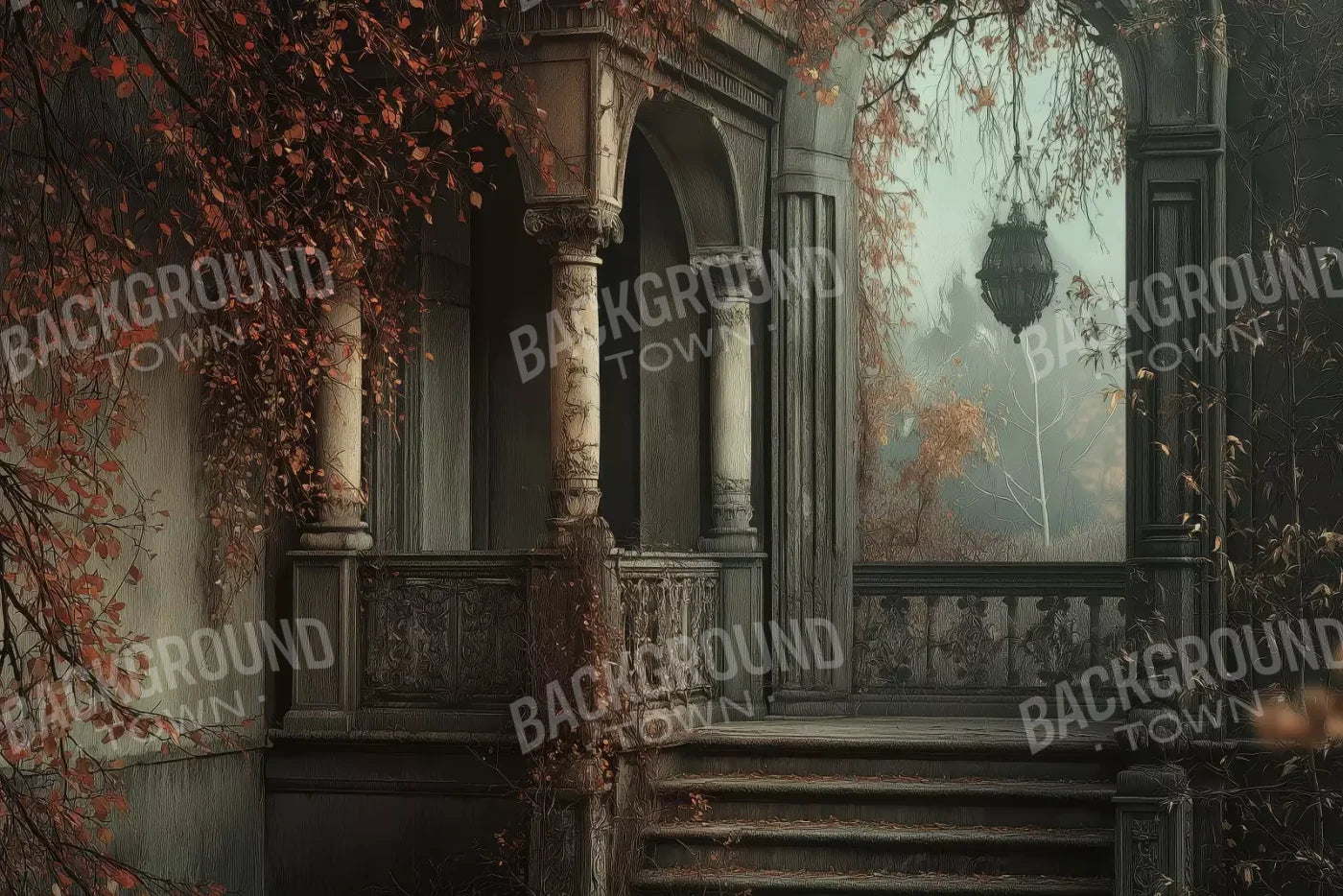 Victorian Courtyard Stairs 12’x8’ UltraCloth (144 x 96 inch) Backdrop