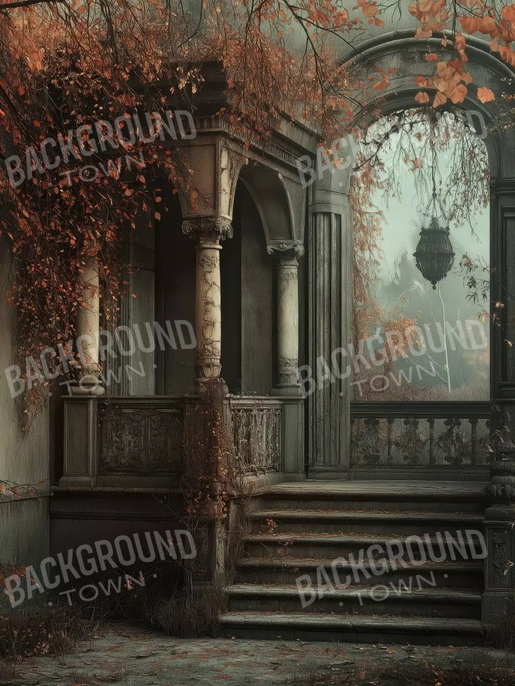 Victorian Courtyard Stairs 5’x6’8 Fleece (60 x 80 inch) Backdrop