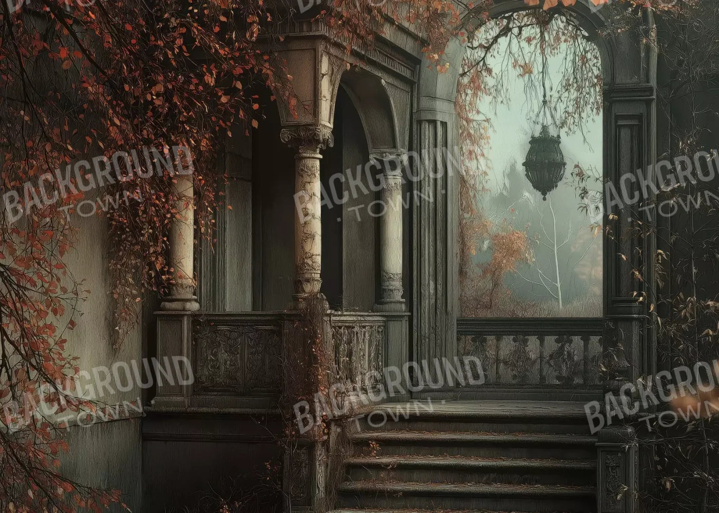 Victorian Courtyard Stairs 7’x5’ UltraCloth (84 x 60 inch) Backdrop