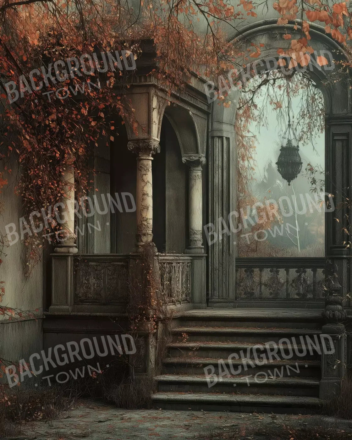 Victorian Courtyard Stairs 8’x10’ Fleece (96 x 120 inch) Backdrop