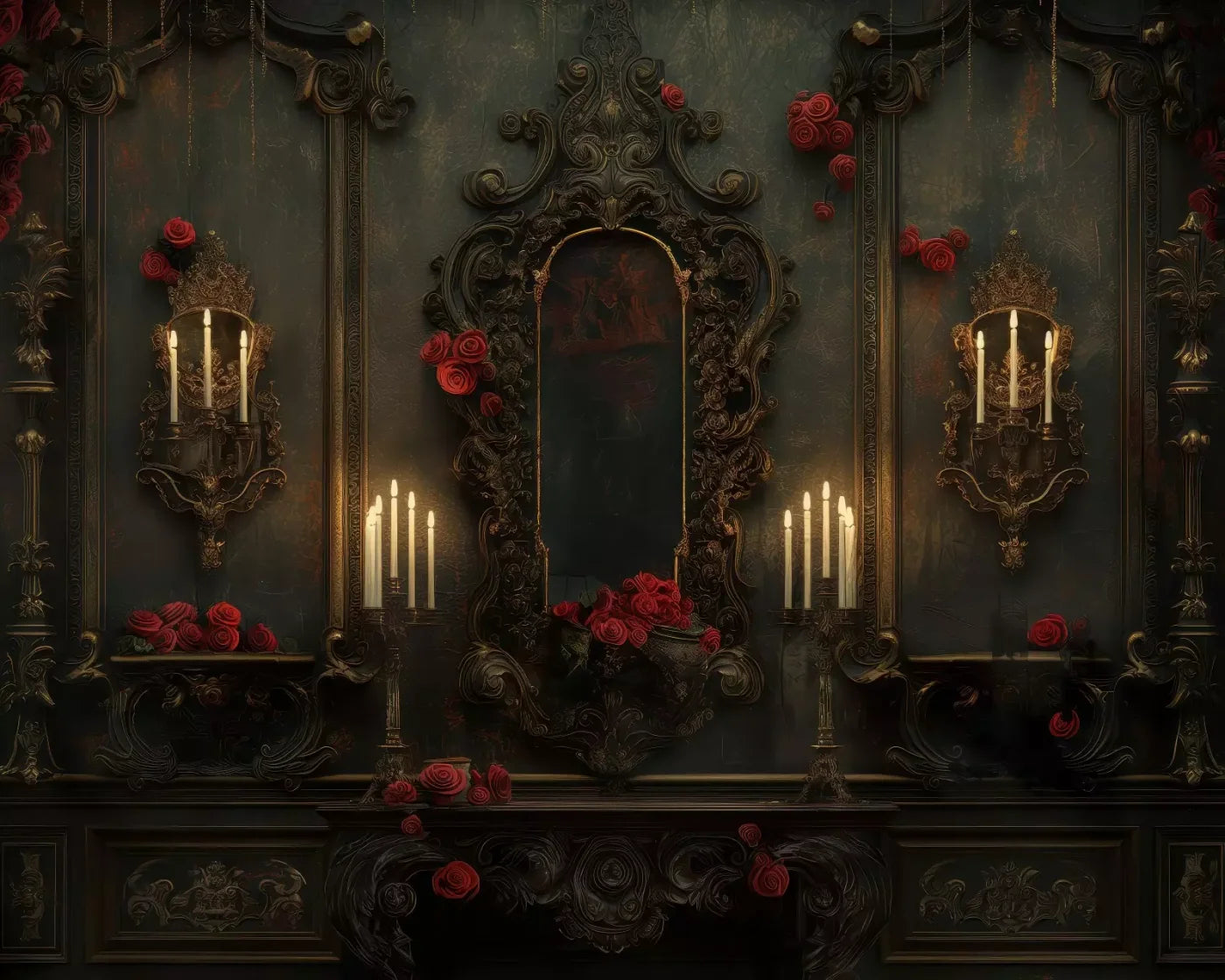 Victorian Gothic Entrance With Candles 10’x8’ Fleece (120 x 96 inch) Backdrop