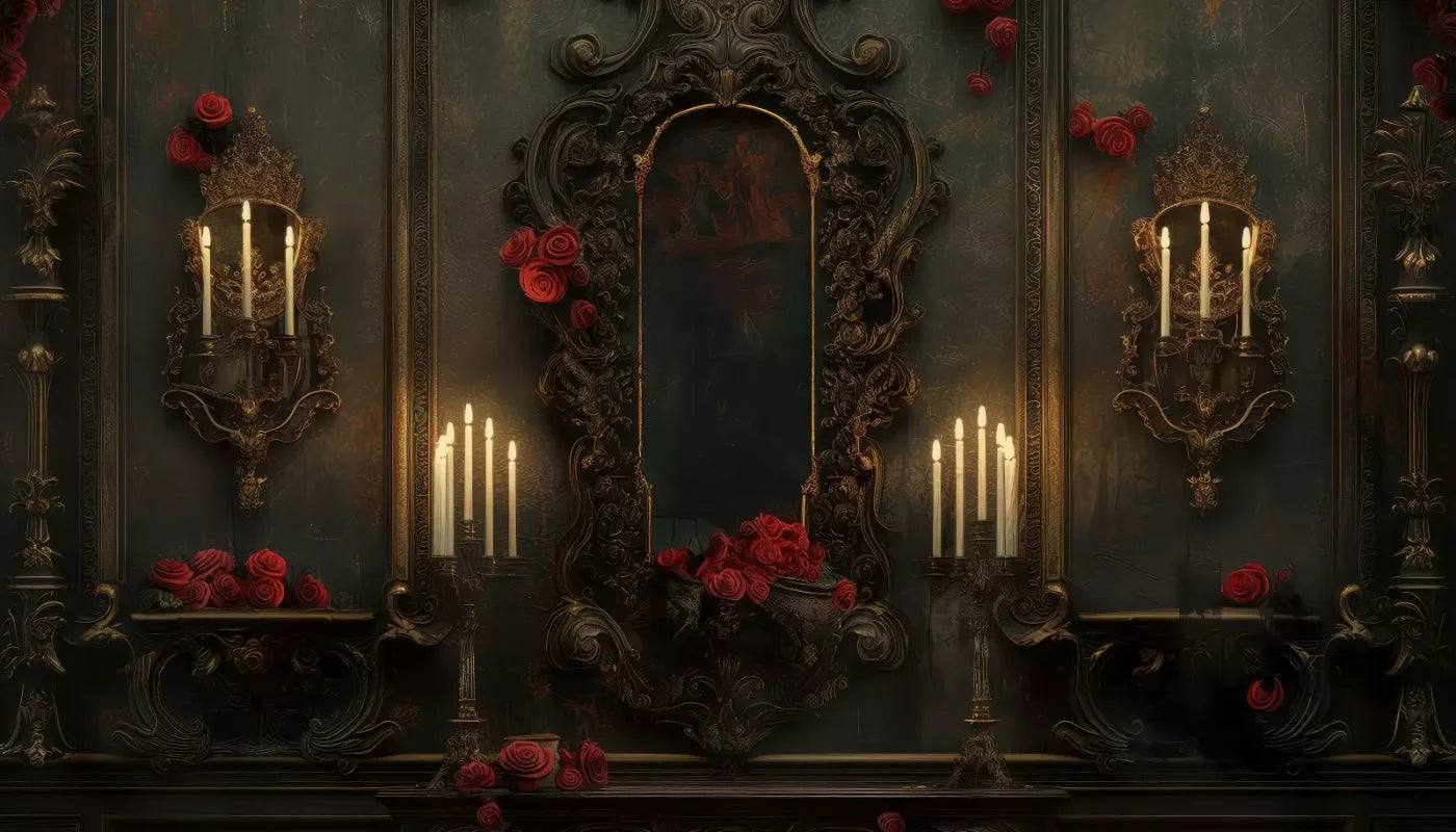 Victorian Gothic Entrance With Candles 14’x8’ UltraCloth (168 x 96 inch) Backdrop
