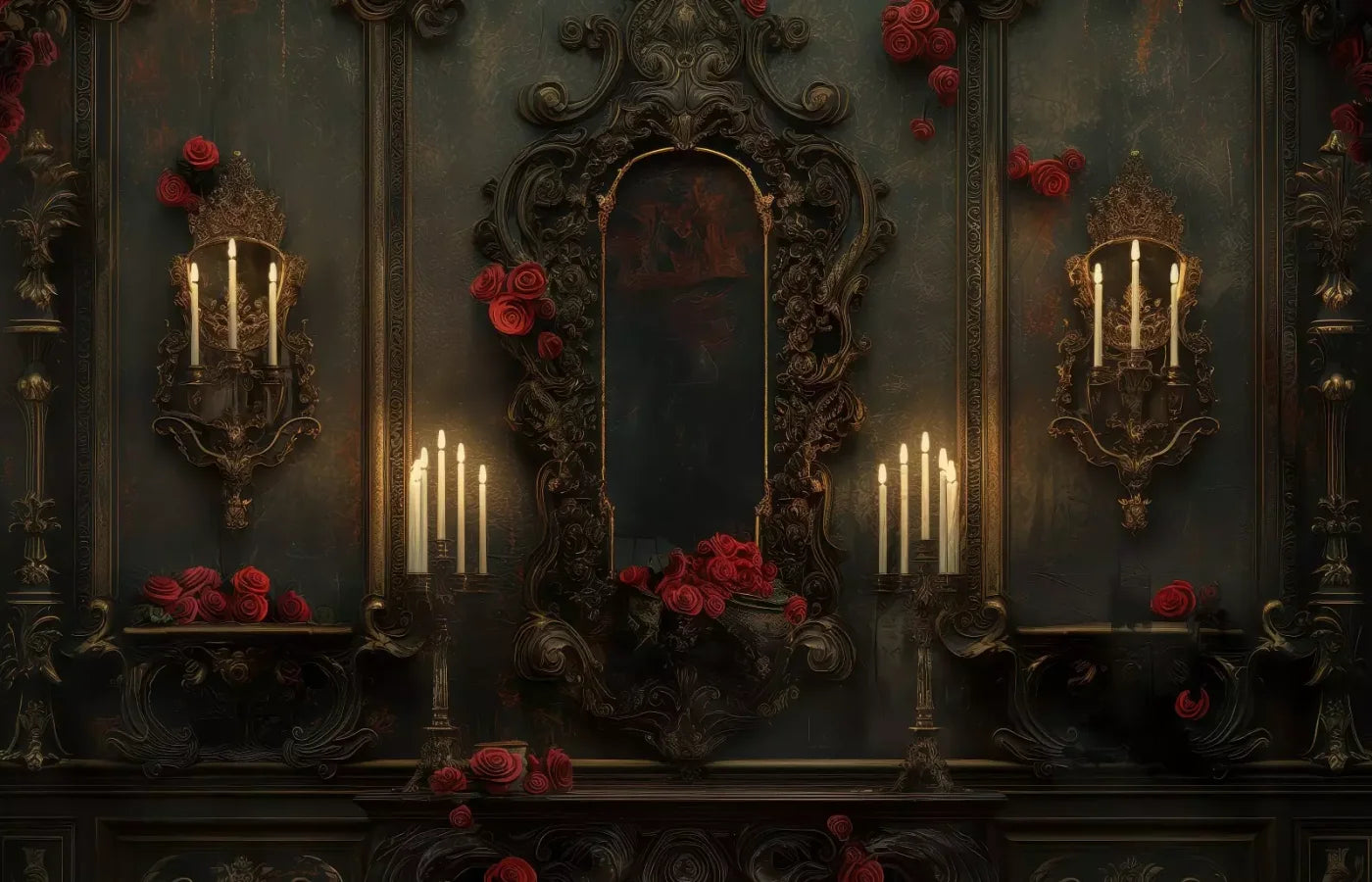 Victorian Gothic Entrance With Candles 14’x9’ UltraCloth (168 x 108 inch) Backdrop